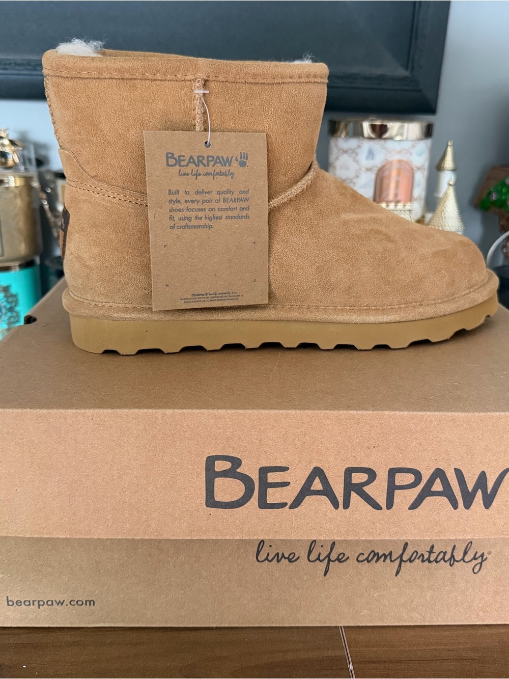 BearPaw Chestnut Suede Shearling-Lined Short Boot